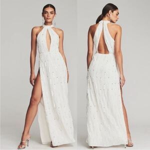 NWT RETROFETE PRIMA SEQUIN MAXI DRESS  KEYHOLE NECK HIGH SLIT SIZE SMALL